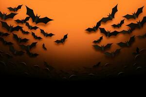 Halloween bat orange background with shadow. AI generated photo