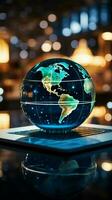 A laptop under a glass globe signifies a tech driven global business approach Vertical Mobile Wallpaper AI Generated photo