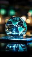 A laptop under a glass globe signifies a tech driven global business approach Vertical Mobile Wallpaper AI Generated photo