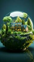 A house on Earth with green grass signifies real estate investment Vertical Mobile Wallpaper AI Generated photo