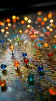 Detailed close up showcases a vibrant array of map marking colorful pins Vertical Mobile Wallpaper AI Generated photo