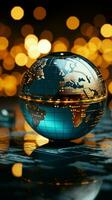 A close up of a glass globe with a focus on financial report Vertical Mobile Wallpaper AI Generated photo