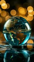 A close up of a glass globe with a focus on financial report Vertical Mobile Wallpaper AI Generated photo