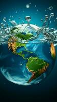 Earth takes form as a globe with transparent water and dynamic splashes Vertical Mobile Wallpaper AI Generated photo