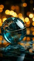 A close up of a glass globe with a focus on financial report Vertical Mobile Wallpaper AI Generated photo