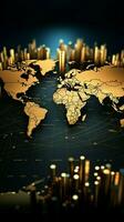 Educational business concept Gold world map chart serves as the background Vertical Mobile Wallpaper AI Generated photo
