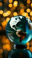 A close up of a glass globe with a focus on financial report Vertical Mobile Wallpaper AI Generated photo