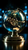 A crystal globe encased in stock data, a fusion of finance and world Vertical Mobile Wallpaper AI Generated photo