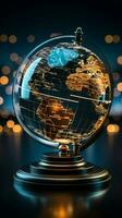 A crystal globe encased in stock data, a fusion of finance and world Vertical Mobile Wallpaper AI Generated photo