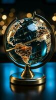 A crystal globe encased in stock data, a fusion of finance and world Vertical Mobile Wallpaper AI Generated photo