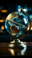 A crystal globe encased in stock data, a fusion of finance and world Vertical Mobile Wallpaper AI Generated photo