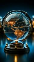 A crystal globe encased in stock data, a fusion of finance and world Vertical Mobile Wallpaper AI Generated photo