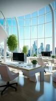 work in a beautiful, white, modern corporate office space Vertical Mobile Wallpaper AI Generated photo