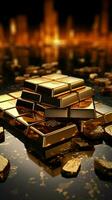 Wealth and success depicted by global investment in 3D gold bars Vertical Mobile Wallpaper AI Generated photo