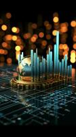 World economy in focus with 3D rendering of financial chart and trade data Vertical Mobile Wallpaper AI Generated photo