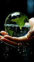 Nurturing touch A hand and a droplet connect with the Earth Vertical Mobile Wallpaper AI Generated photo