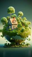 Real estate sale concept House on Earth with lush green grass Vertical Mobile Wallpaper AI Generated photo