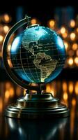 Stock market information displayed within a captivating crystal globe centerpiece Vertical Mobile Wallpaper AI Generated photo