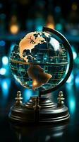 Stock market information displayed within a captivating crystal globe centerpiece Vertical Mobile Wallpaper AI Generated photo