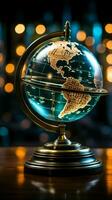 Stock market information displayed within a captivating crystal globe centerpiece Vertical Mobile Wallpaper AI Generated photo