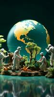 Tiny doctors and nurses inspect global health for World Environment Day Vertical Mobile Wallpaper AI Generated photo