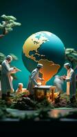 Tiny doctors and nurses inspect global health for World Environment Day Vertical Mobile Wallpaper AI Generated photo