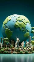 Tiny doctors and nurses inspect global health for World Environment Day Vertical Mobile Wallpaper AI Generated photo