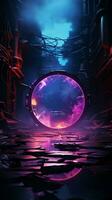 A striking gaming thumbnail features a vibrant blend of purple and blue neon Vertical Mobile Wallpaper AI Generated photo