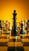 A yellow background accentuates the presence of chess pieces and the board Vertical Mobile Wallpaper AI Generated photo