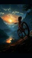 Biking for leisure under the vast night sky, a tranquil journey Vertical Mobile Wallpaper AI Generated photo
