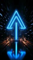 Blue neon direction An arrow points right in a striking, illuminated style Vertical Mobile Wallpaper AI Generated photo