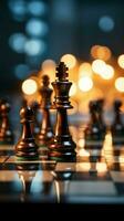 Business strategy takes form on a blurred, wooden table with chess figures Vertical Mobile Wallpaper AI Generated photo