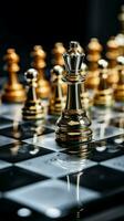 Chessboards gold and silver pieces represent the essence of business leadership concepts Vertical Mobile Wallpaper AI Generated photo