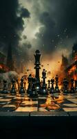 Ideas ignite within the realm of a conceptually intense chess battle Vertical Mobile Wallpaper AI Generated photo