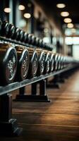 In the gym, rows of dumbbells provide options for strength training Vertical Mobile Wallpaper AI Generated photo