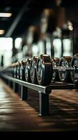 In the gym, rows of dumbbells provide options for strength training Vertical Mobile Wallpaper AI Generated photo