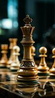 en el mundo de negocio, un ajedrez pedazo simboliza estratégico financiero decisiones vertical móvil fondo de pantalla ai generado foto