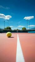 paleta tenis Corte marcado con un prominente blanco Perímetro línea vertical móvil fondo de pantalla ai generado foto