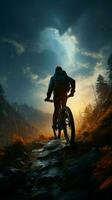 Riding a bicycle at ease, embracing the beauty of the night sky Vertical Mobile Wallpaper AI Generated photo