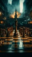 The chessboard embodies the essence of a businessmans plan, strategy, and tactics Vertical Mobile Wallpaper AI Generated photo