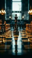 The chessboard embodies the essence of a businessmans plan, strategy, and tactics Vertical Mobile Wallpaper AI Generated photo