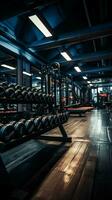 The gym features rows of dumbbells, offering a wide range of weights Vertical Mobile Wallpaper AI Generated photo