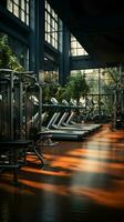 The gyms interior houses a diverse collection of exercise equipment for members Vertical Mobile Wallpaper AI Generated photo