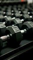 A collection of black dumbbells, each offering various weight options for fitness Vertical Mobile Wallpaper AI Generated photo