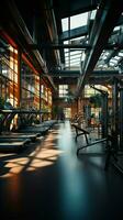 The interior of a gym adorned with a variety of fitness equipment Vertical Mobile Wallpaper AI Generated photo
