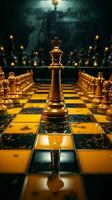 Vibrant yellow setting frames the chessboard and its pieces elegantly Vertical Mobile Wallpaper AI Generated photo