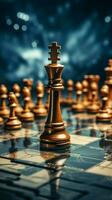 Clásico tonificado tablero de ajedrez transporta el esencia de estratégico competencia y innovador ideas vertical móvil fondo de pantalla ai generado foto