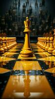 Vibrant yellow setting frames the chessboard and its pieces elegantly Vertical Mobile Wallpaper AI Generated photo