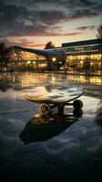 A detailed view of a skateboard rink, capturing its urban ambiance Vertical Mobile Wallpaper AI Generated photo