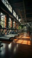 A gyms indoors showcases a plethora of exercise and workout equipment Vertical Mobile Wallpaper AI Generated photo